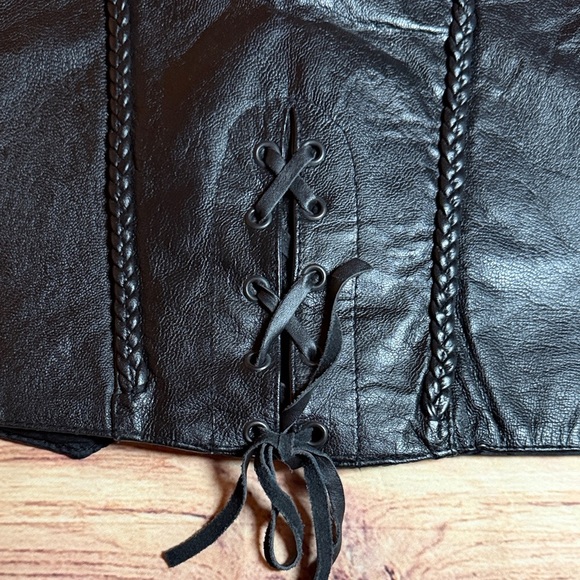 Black Leather Vest with Lace up and Braided Details. - Picture 9 of 11